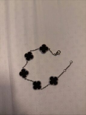Sterling Silver Black Clover Link Bracelet